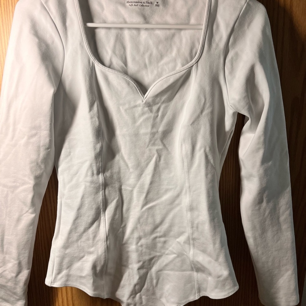 Abercrombie & Fitch Cream Fitted Long Sleeve Blouse